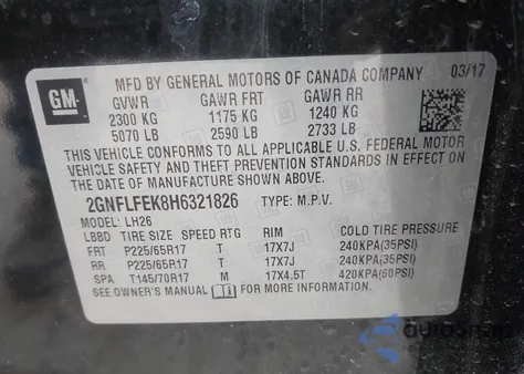 2017 Chevrolet Equinox Lt z USA, uszkodzony, nr VIN 2GNFLFEK8H6321826